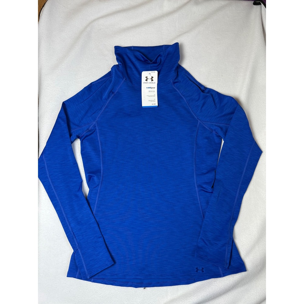 Under Armour ColdGear Womens Large Blue Fitted Funnel Neck Thumbhole Top 1239148